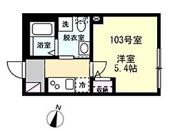 ベイルーム中央林間 1Kの間取図画像