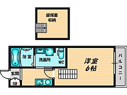 グランドプリッ2長瀬 2階1Kの間取り