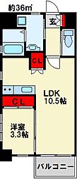 プロトシティ戸畑 1LDKの間取図画像