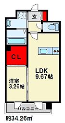 KSK南小倉コアプレイス 1LDKの間取図画像