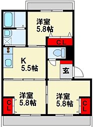リバーサイドCoCo 3Kの間取図画像