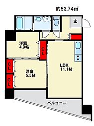 クラシオン木町アネックス 2LDKの間取図画像