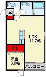 アプリーレ若松 1LDKの間取図画像