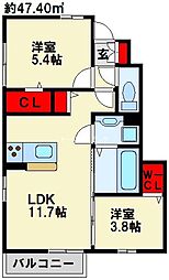 サニーコートB棟 2LDKの間取図画像