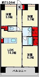 ウイングス八幡駅前 3LDKの間取図画像