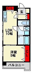 クレベール千防 1LDKの間取図画像