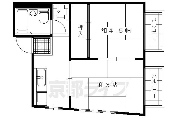 京都府京都市右京区西京極東衣手町(賃貸マンション2K・2階・28.35㎡)の写真 その2