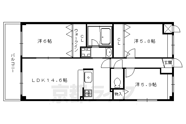 コンフォート下鴨 101｜京都府京都市左京区下鴨宮崎町(賃貸マンション3LDK・1階・70.21㎡)の写真 その2