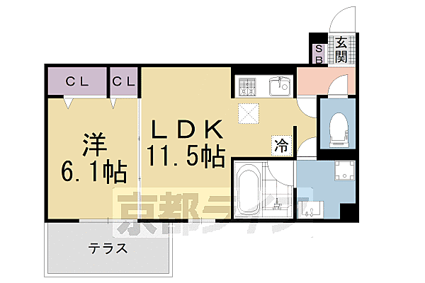 京都府京都市北区北野上白梅町(賃貸アパート1LDK・1階・43.09㎡)の写真 その2