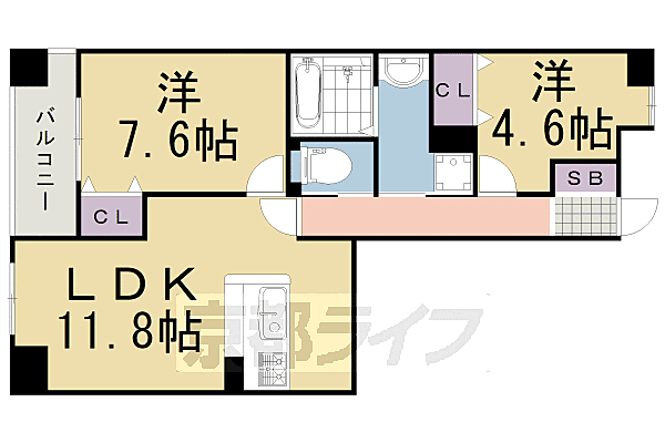 京都府京都市右京区西院南高田町(賃貸マンション2LDK・2階・55.30㎡)の写真 その2