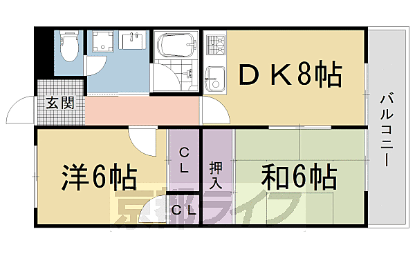 京都府京都市右京区西京極三反田町(賃貸マンション2LDK・2階・50.00㎡)の写真 その2