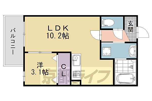 プライムコート伏見醍醐 102｜京都府京都市伏見区醍醐東合場町(賃貸アパート1LDK・1階・32.08㎡)の写真 その2