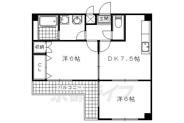 ヤマシナアーバンコテージ 305｜京都府京都市山科区音羽前田町(賃貸マンション2DK・3階・46.17㎡)の写真 その2