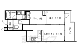 京阪本線 神宮丸太町駅 徒歩22分の賃貸マンション 3階2LDKの間取り