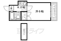 ダイヤモンドパレス山科 1Kの間取図画像