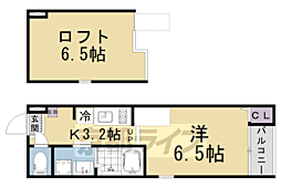京都市山科区音羽草田町アパート 1Kの間取図画像