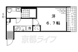 サンロイヤル深草 1Kの間取図画像