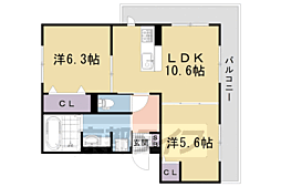 D-ROOM嵯峨嵐山 2LDKの間取図画像