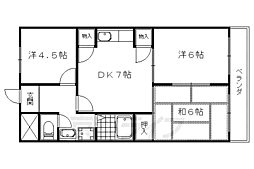 勧修寺ハイツ 3DKの間取図画像