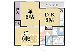 リッシェ嵐山 2DKの間取図画像
