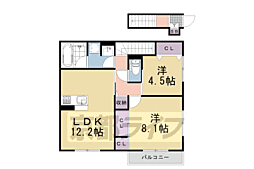 アレ・デ・フルール西向日駅前B棟 2LDKの間取図画像