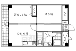 山科ハイツ 2DKの間取図画像