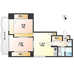アーバンシェルA館 2LDKの間取図画像