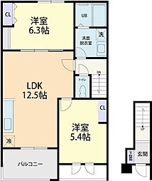 Tiara(ティアラ) 2LDKの間取図画像