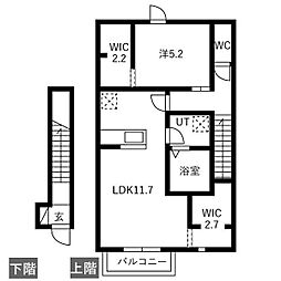 宇都宮市不動前3丁目アパート 1LDKの間取図画像
