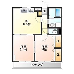 ブレインマンション戸祭 2DKの間取図画像
