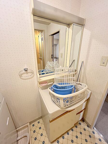洗面化粧台あり。忙しい朝の身支度の際にも大活躍