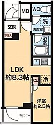 ハーモニーレジデンス中野若宮 1LDKの間取図画像