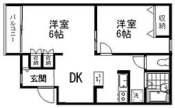 パークハイツ南台 2DKの間取図画像