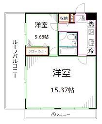 目白おとめ山テラスボックス 2Kの間取図画像