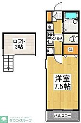 アジュールA 1Kの間取図画像
