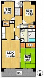 オークレイコート高松1 3LDKの間取図画像
