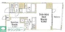 リフュージュ・ハピネスタワー 1LDKの間取図画像