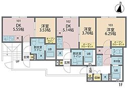 カインドネス柳沢中央 1DKの間取図画像