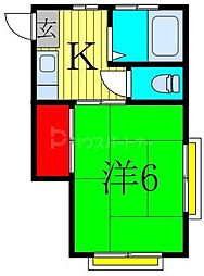 南八幡ハイツB 1Kの間取図画像