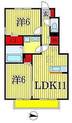 JR総武本線 市川駅 バス15分 曽谷公民館下車 徒歩2分の賃貸アパート 1階2LDKの間取り