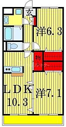 コリンシア市川 5階2LDKの間取り