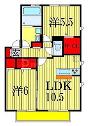 JR総武線 本八幡駅 バス15分 貝塚入口下車 徒歩2分の賃貸アパート 2階2LDKの間取り