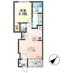 JR武蔵野線 市川大野駅 徒歩14分の賃貸アパート 1階1LDKの間取り