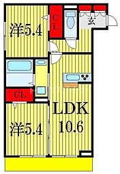 エクレール2 2LDKの間取図画像