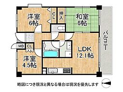 リバーサイド北田辺 3LDKの間取図画像
