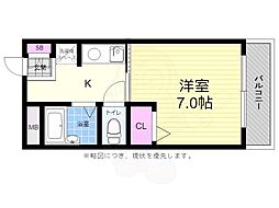 ルービンス観音 1Kの間取図画像