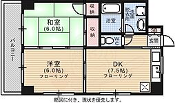 シャトル江波 4階2DKの間取り