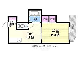コーポ西原 1DKの間取図画像