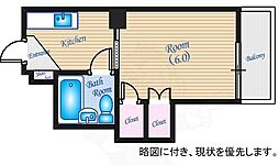 梅田マンション 1Kの間取図画像