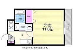 クレールミタキ 2階1Kの間取り